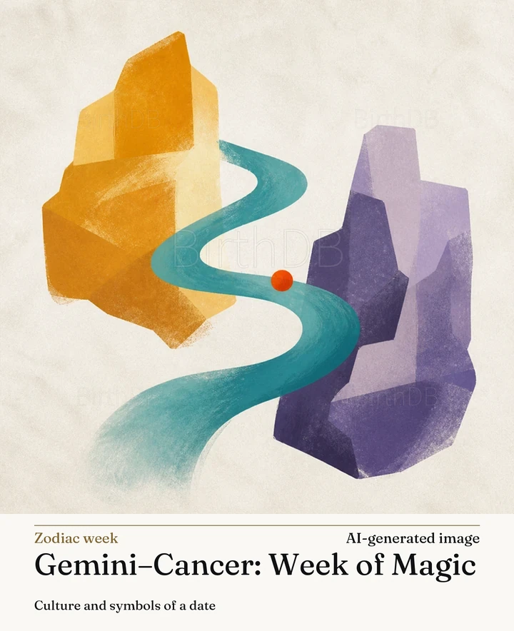 Gemini–Cancer: Week of Magic — BirthDB symbolic illustration (AI-generated image)
