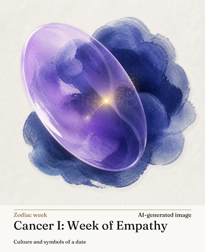Cancer I: Week of Empathy — BirthDB symbolic illustration (AI-generated image)