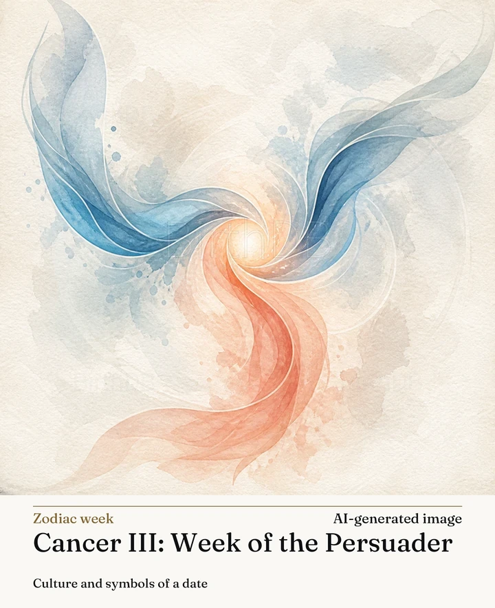 Cancer III: Week of the Persuader — BirthDB symbolic illustration (AI-generated image)