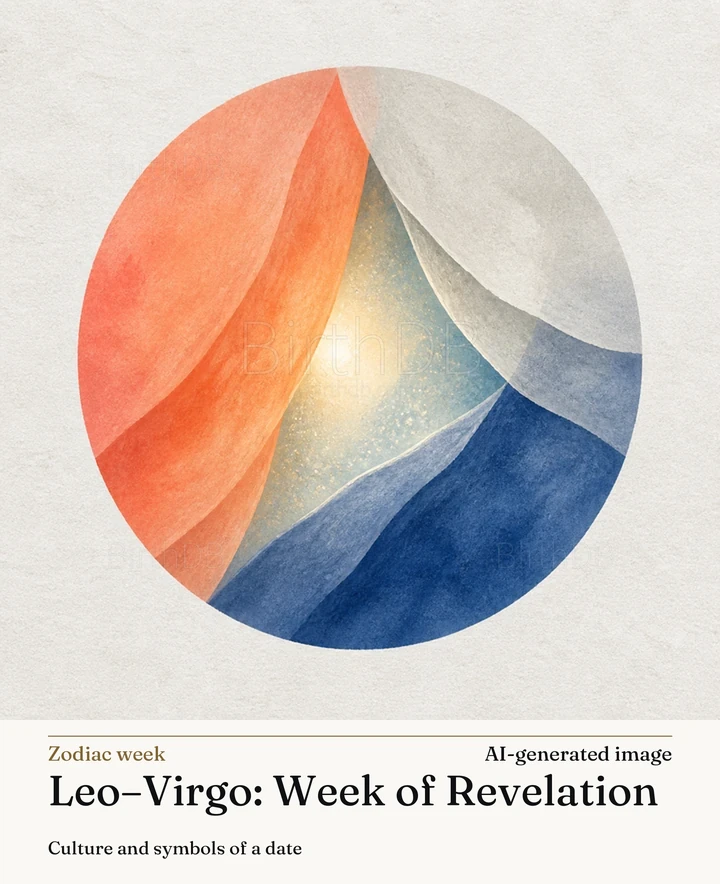 Leo–Virgo: Week of Revelation — BirthDB symbolic illustration (AI-generated image)
