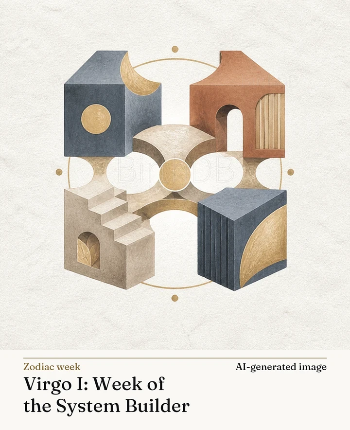 Virgo I: Week of the System Builder — BirthDB symbolic illustration (AI-generated image)