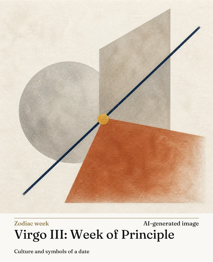 Virgo III: Week of Principle — BirthDB symbolic illustration (AI-generated image)