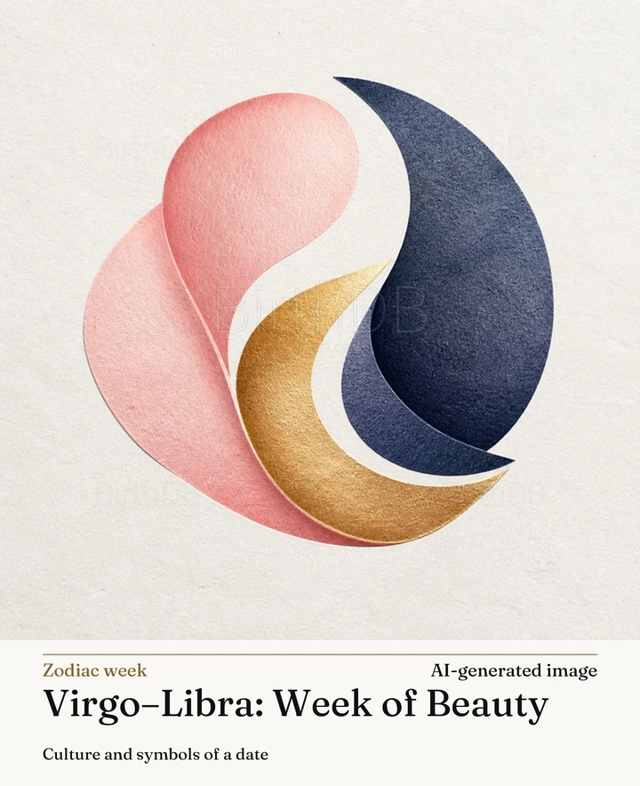 Virgo–Libra: Week of Beauty — BirthDB symbolic illustration (AI-generated image)
