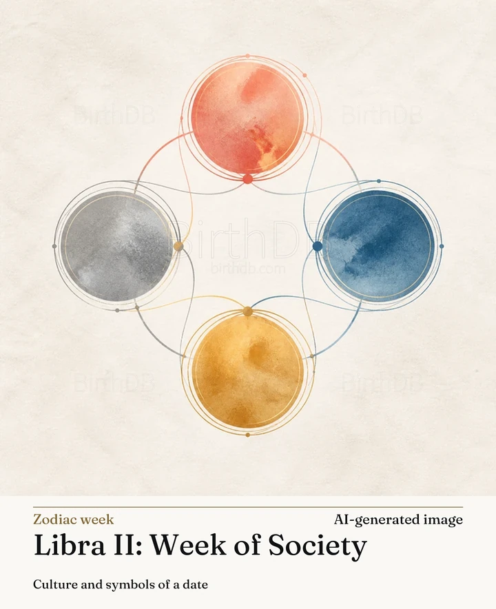 Libra II: Week of Society — BirthDB symbolic illustration (AI-generated image)