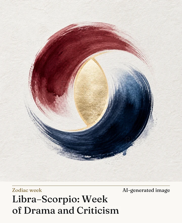 Libra–Scorpio: Week of Drama and Criticism — BirthDB symbolic illustration (AI-generated image)