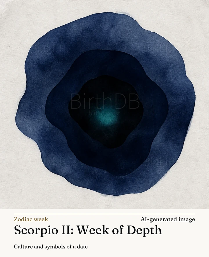 Scorpio II: Week of Depth — BirthDB symbolic illustration (AI-generated image)