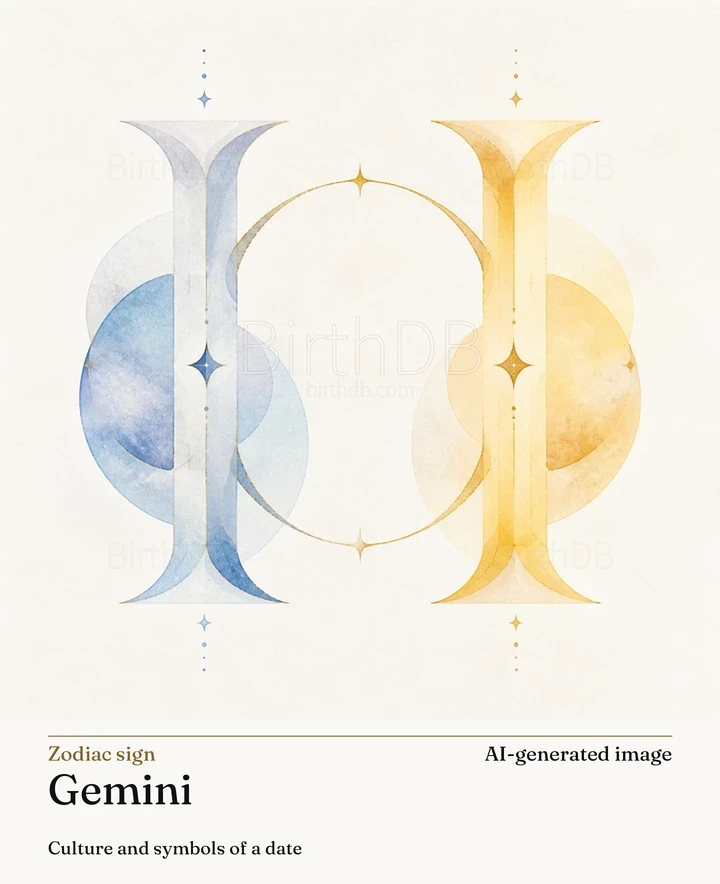 Gemini — BirthDB symbolic illustration (AI-generated image)