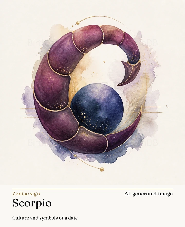 Scorpio — BirthDB symbolic illustration (AI-generated image)