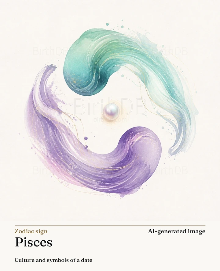 Pisces — BirthDB symbolic illustration (AI-generated image)