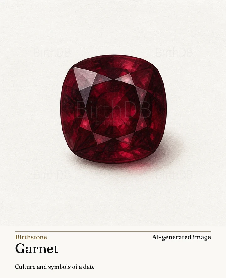 Garnet — BirthDB symbolic illustration (AI-generated image)