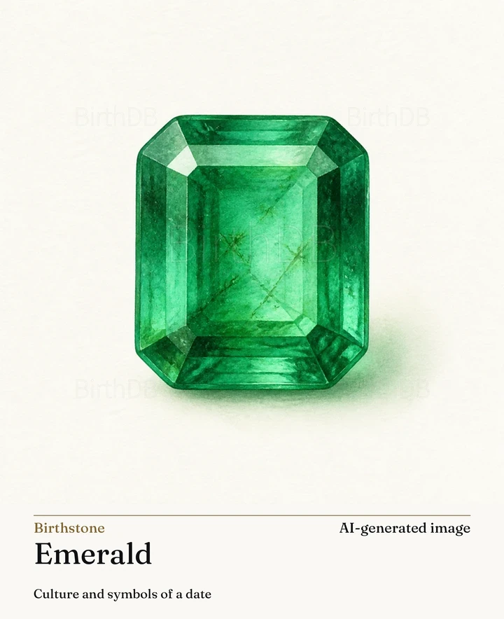 Emerald — BirthDB symbolic illustration (AI-generated image)