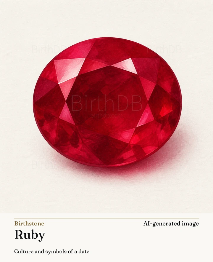Ruby — BirthDB symbolic illustration (AI-generated image)