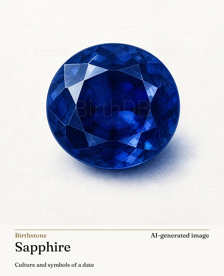 Sapphire — BirthDB symbolic illustration (AI-generated image)