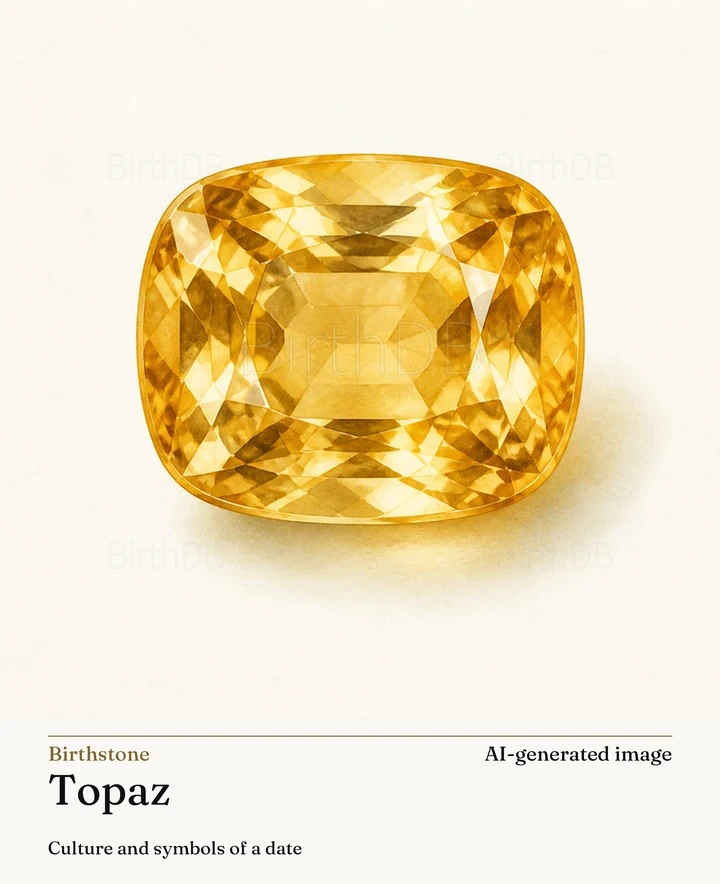 Topaz — BirthDB symbolic illustration (AI-generated image)