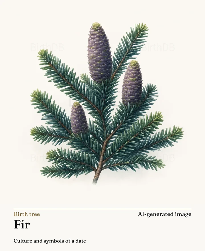 Fir — BirthDB symbolic illustration (AI-generated image)