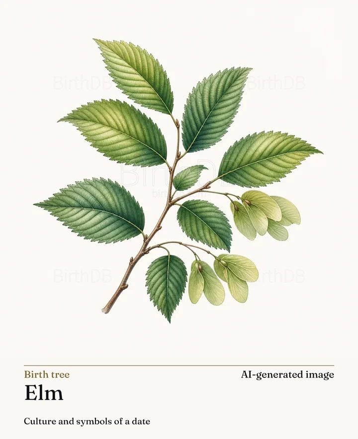 Elm — BirthDB symbolic illustration (AI-generated image)