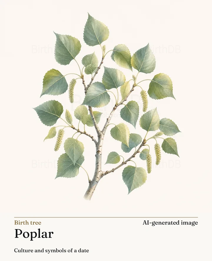 Poplar — BirthDB symbolic illustration (AI-generated image)
