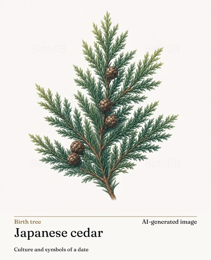 Japanese cedar — BirthDB symbolic illustration (AI-generated image)