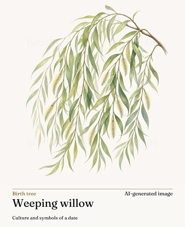 Weeping willow — BirthDB symbolic illustration (AI-generated image)