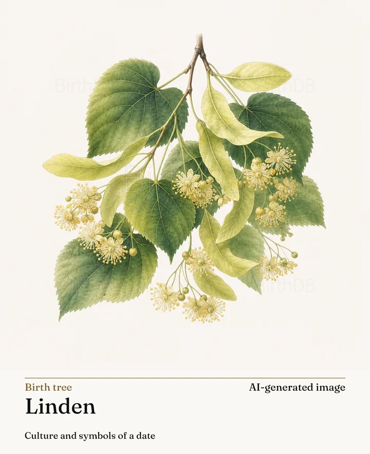 Linden — BirthDB symbolic illustration (AI-generated image)