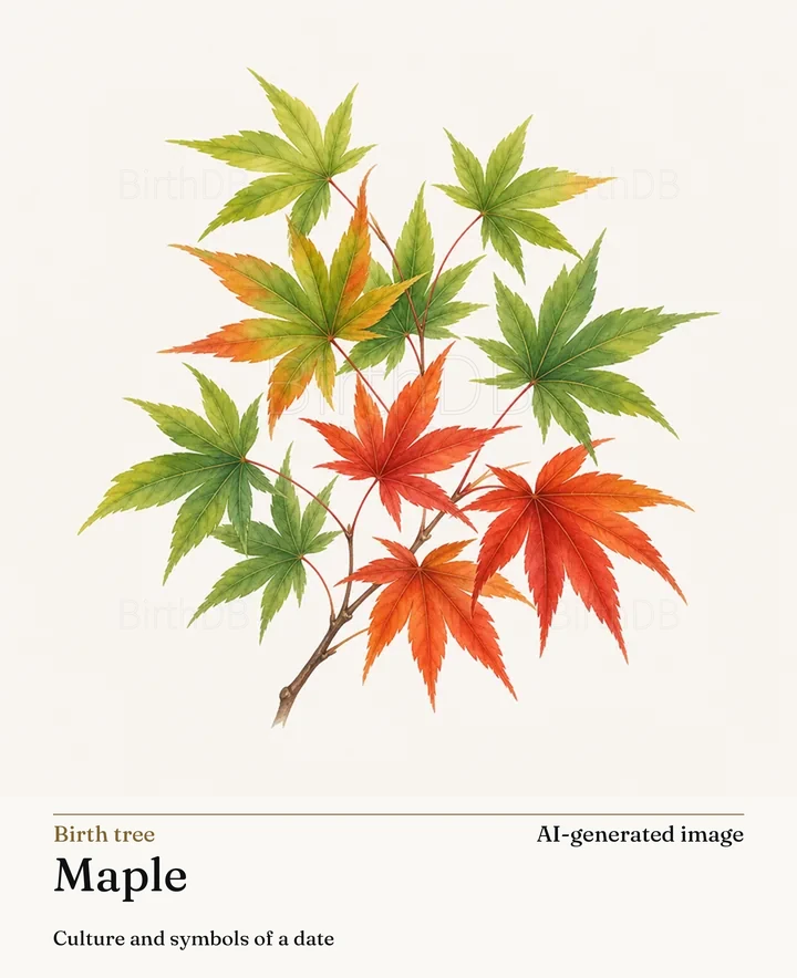 Maple — BirthDB symbolic illustration (AI-generated image)