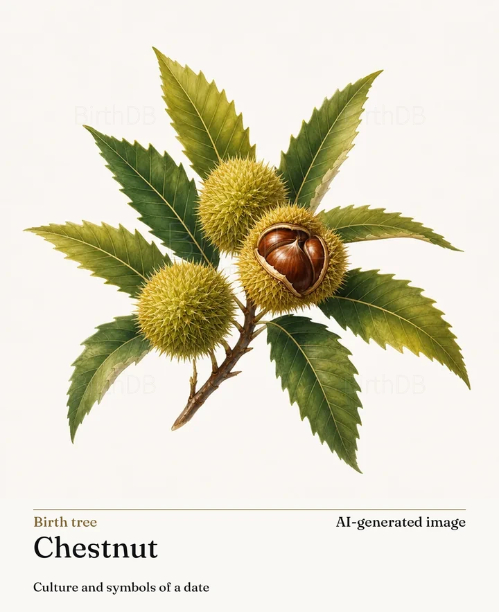 Chestnut — BirthDB symbolic illustration (AI-generated image)