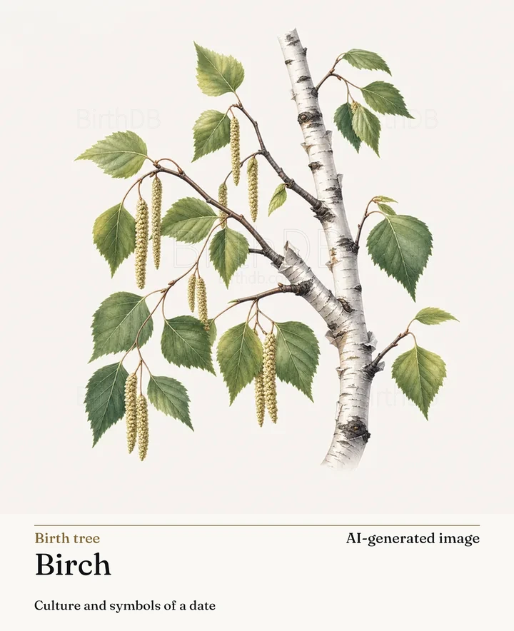 Birch — BirthDB symbolic illustration (AI-generated image)