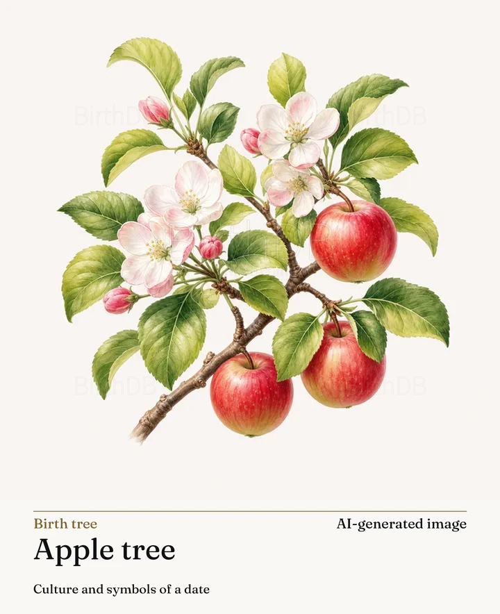 Apple tree — BirthDB symbolic illustration (AI-generated image)