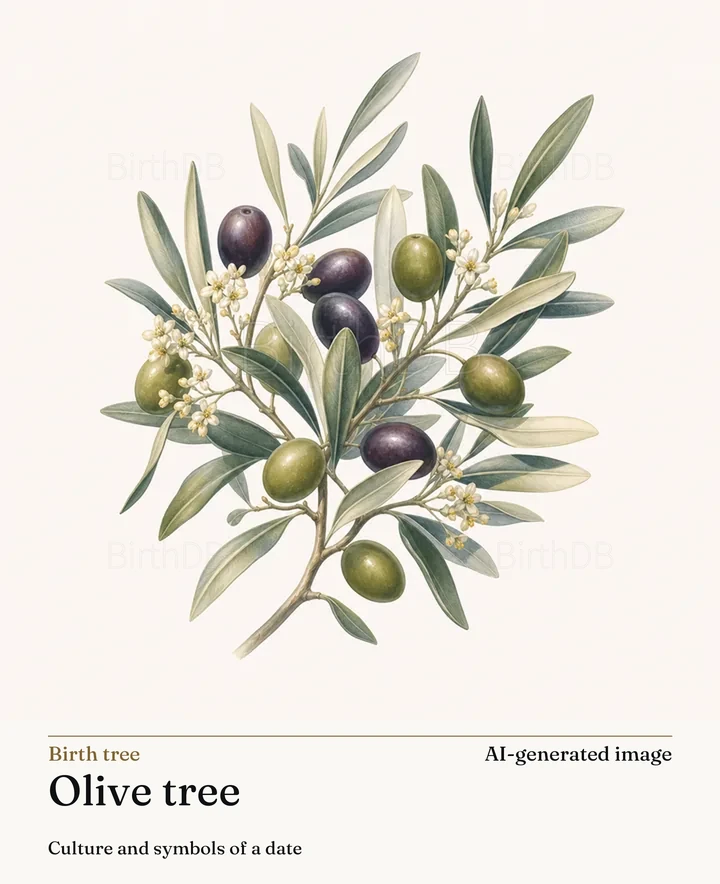 Olive tree — BirthDB symbolic illustration (AI-generated image)
